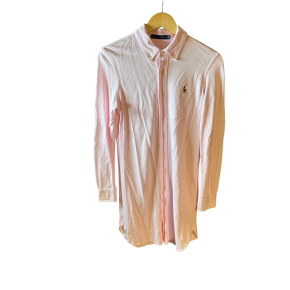 Ralph Lauren Pink Cotton Long Sleeve Button Down Shirt Dress Size M/M - Picture 2 of 7